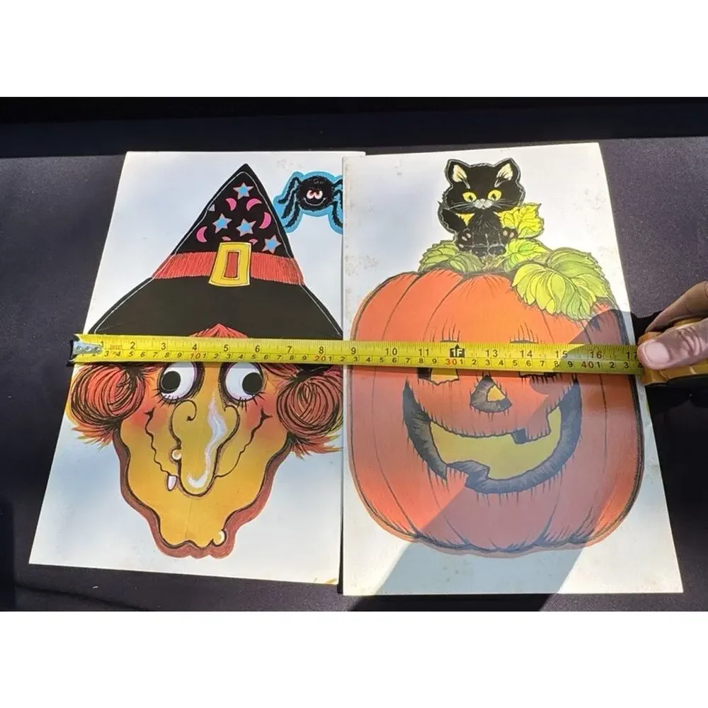 2 Vintage Halloween Masks Hallmark Paper Willa Witch & Percy Pumpkin Unused!